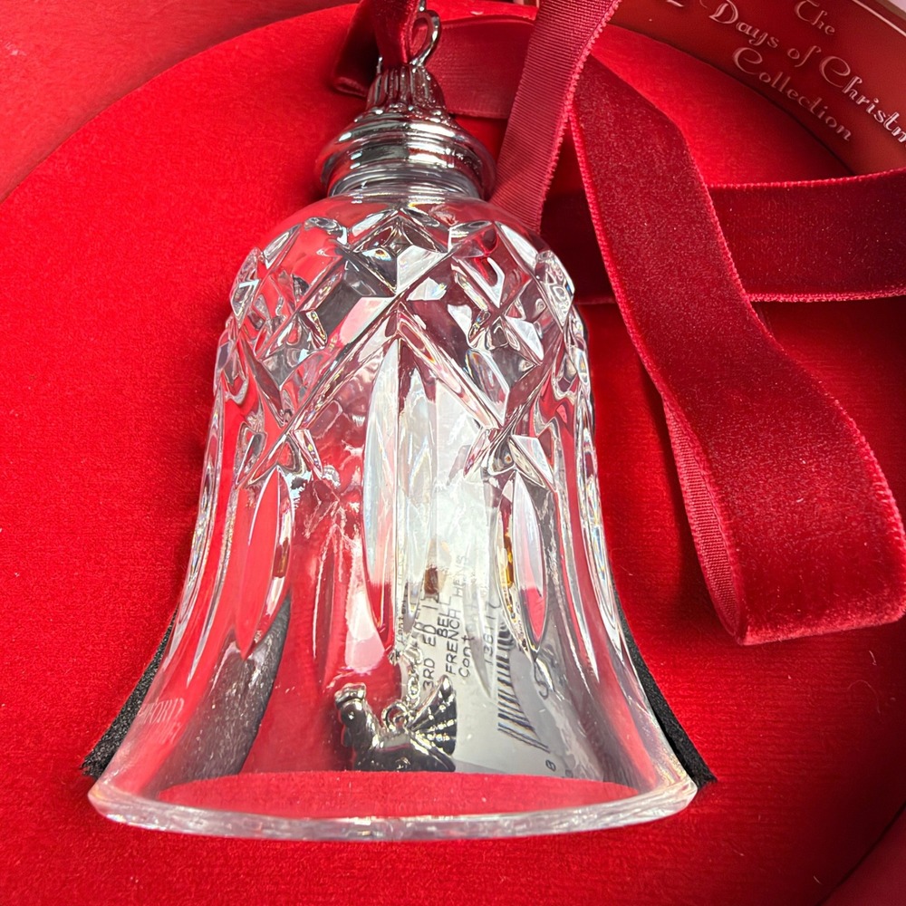 Waterford Crystal 12 Days of Christmas 3 French Hens Bell Ornament 2010 Boxed
